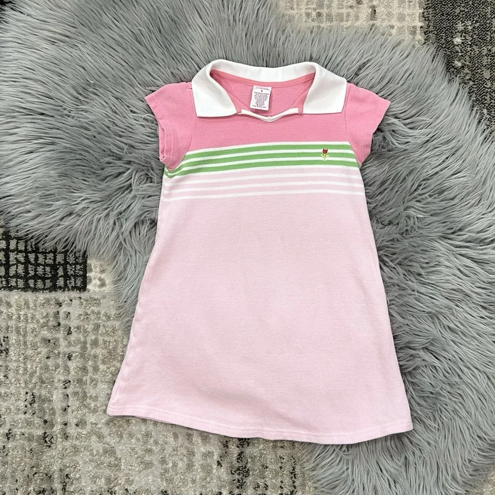 Gymboree Tip Toe‎ Tulips Cotton Pique Polo Style Short Sleeved Dress Size 4T